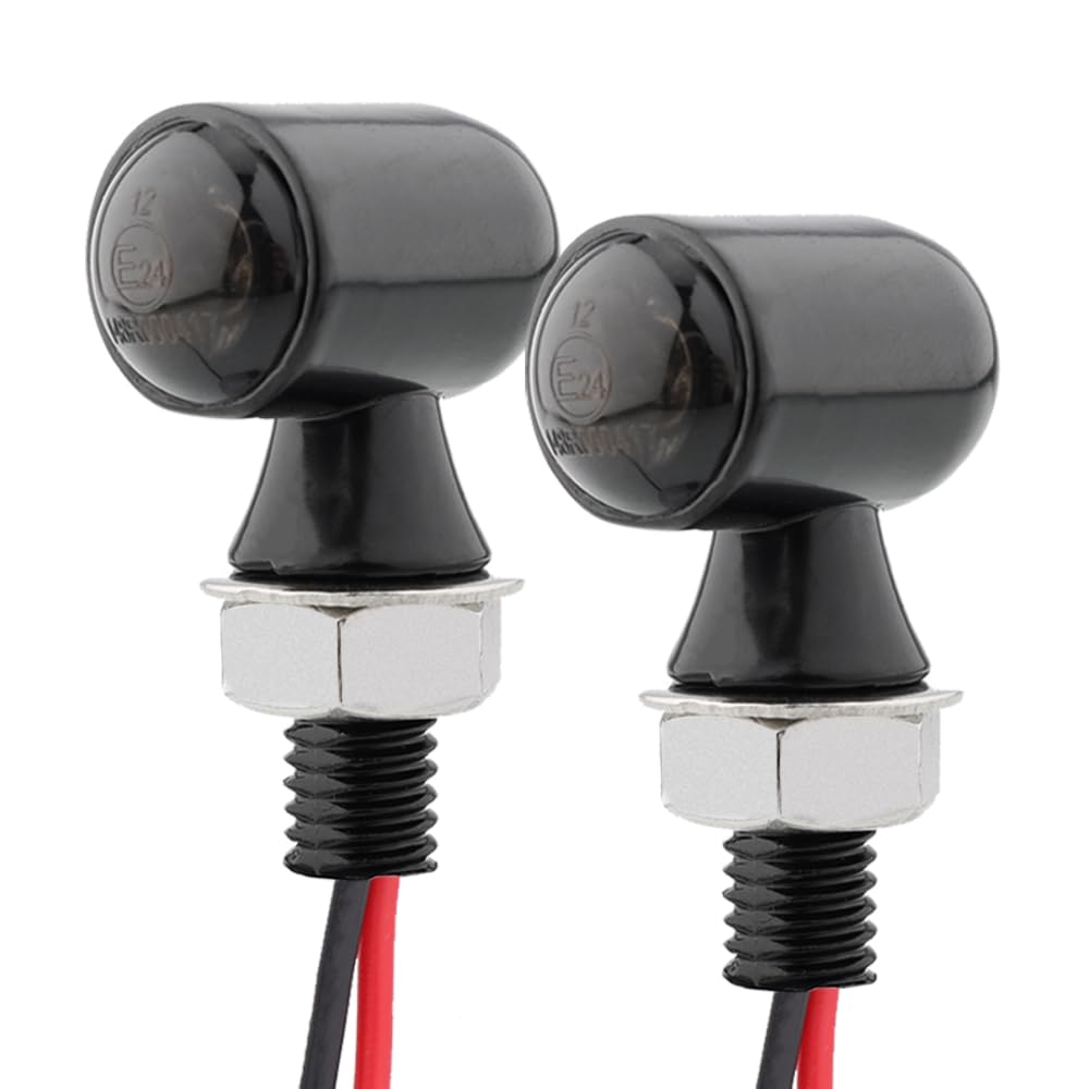 TSUNG Mini LED Motorcycle Turn Signals Micro Blinkers Small Front Rear Indicator Compatible with Harley Davidson Honda Kawasaki Suzuki Triumph Yamaha Cruiser Choppers Street Bike (Black-Smoke Lens)