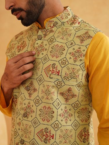 Image of SOJANYA (Since 1958 Men's Cotton Blend Kurta & White Churidar Pyjama with Nehrujacket