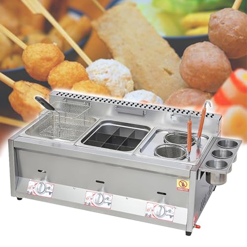 WOTZOV Freidora de Gas Comercial de Acero Inoxidable, máquina de Fideos Multifuncional 3 en 1, freidora para cocinar Papas Fritas y glutinoso, 24L