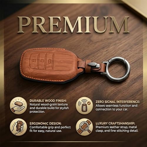 Image of Wooden PU Leather Key Cover Compatible with Toyota Fortuner | Fortuner Legender, Innova Hycross | Invicto 3 Button Smart Key Stylish wooden Texture & Durable Premium PU Leather Protection