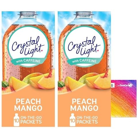 Crystal-Light On The Go Drink Mix - Two (2) Pack of 10pck/0.13oz Pouches - Sugar-Free, Low-Calorie Refreshment Anytime, Anywhere & One CURECOR Collective Sticker (Peach Mango) Cover