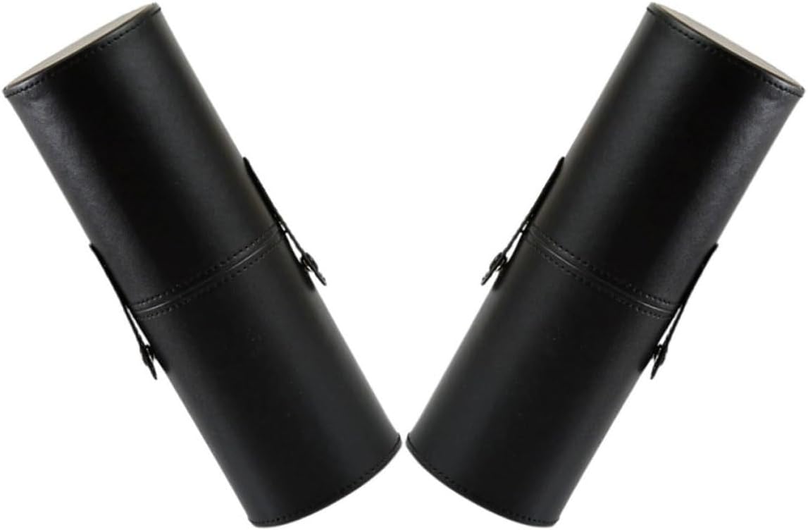 PU Makeup Brush Holder Black for Travel with Lid 2pcs