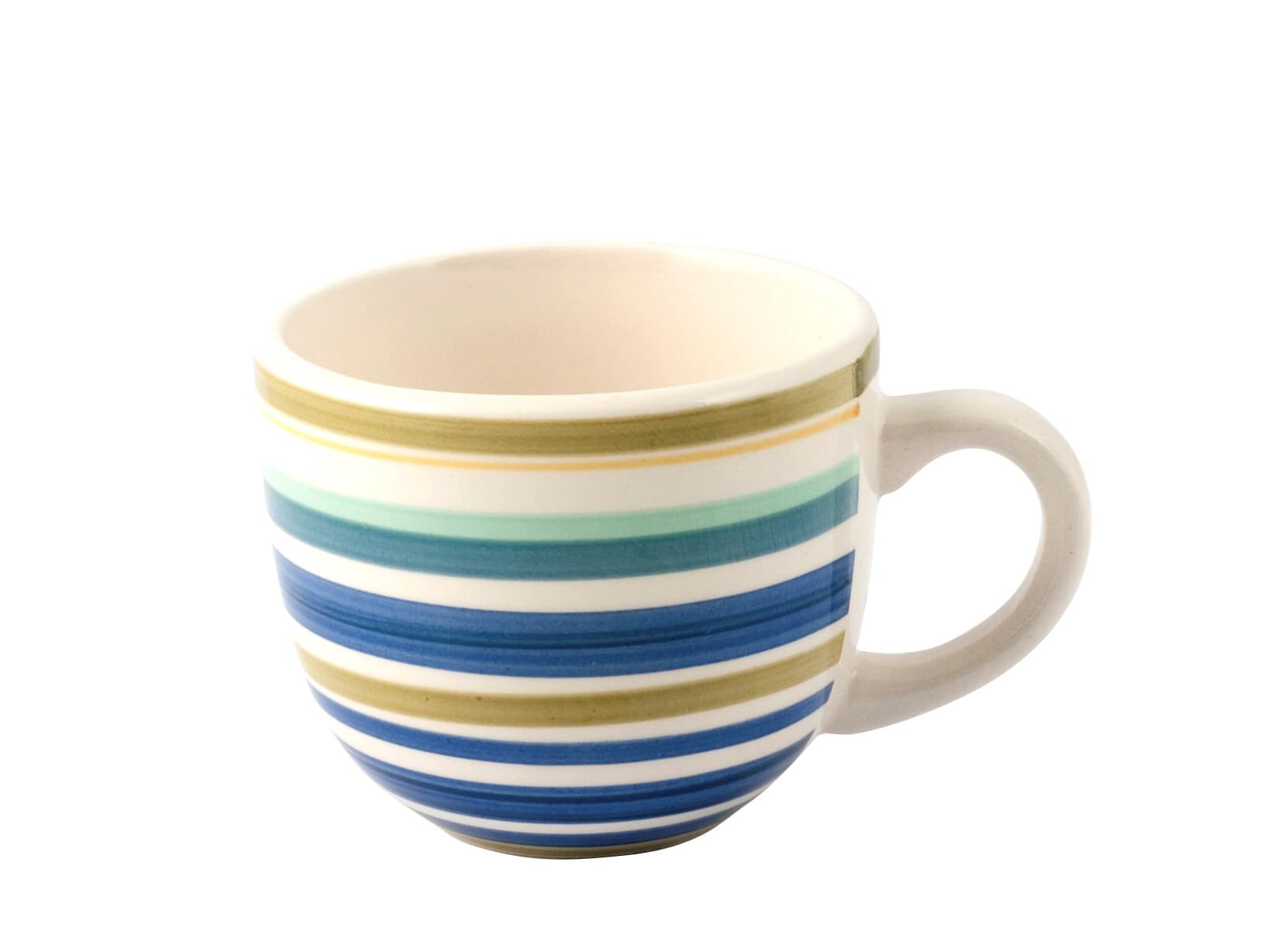 H&H Home, Set 8 Tazze da Thè in Stoneware 100 Righe, Senza Piatto, Colori Assortiti, 250 cc - Lavabili in Lavastoviglie e Idonee per Microonde