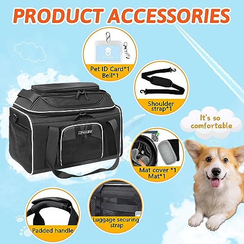 Image of Petskd Top-Expandable Pet Carrier 17x12x8.5 Inches JetBlue Frontier Spirit Airline Approved, Soft-Sided Carrier for Small Cats and Dogs with Locking Safety Zippers and Anti-Scratch Mesh(Black)