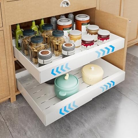 anforee Pull Out Drawer for Cabinet, Adjustable Width (11.8"-18.1") Slide Out Cabinet Organizer with Adhesive Nano Film Slide Out Shelves Storage for Kitchen Cabinet, Pots, Pantry, 1 Pack Cover