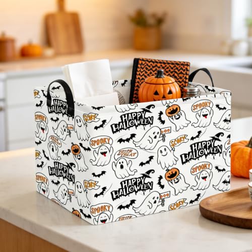 Image of NTAO Gift Storage Basket Empty for Halloween, Storage Bin with Handles, Room Decor, Book Box(Spooky Ghost)