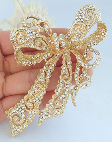 Image of 4.13 inch Rhinestone Crystal Bowknot Brooch Pin Pendant Wedding Prom Jewelry BZ5823