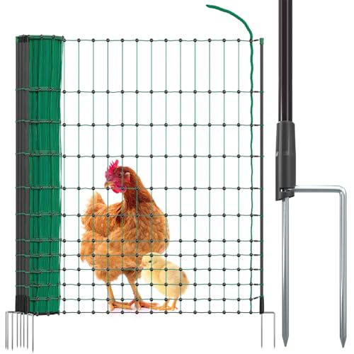 VOSS.farming Filet de clôture pour volailles farmNET, Longueur 25 m, Hauteur 112 cm, 9 piquets, 2 Pointes, Vert, Non électrifiable