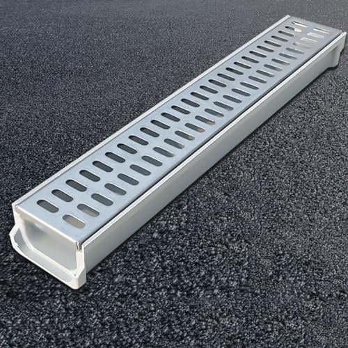 Ablaufgitter Abflussgitter U-förmiges Kanalablaufset, 60 cm langes Grabenentwässerungsgitter mit Metallgitter für Einfahrten, Straßen, Gehwege, Terrassen, Gartenküchen, 1'' 2'' 4'' (h) Auffangbecken a