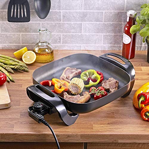 Caynel 12 x 12 Inch Nonstick Ceramic Electric Skillet with Glass Lid, Aluminum Body, 1400-Watts, Adjustable Temperature Controller Goes Up to 460 Degrees for Fry, Bake, Steam or Simmer, Easy to Clean