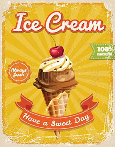 Lotusworld ICE CREAM HAVE A SWEET DAY LARGE METAL TIN SIGN POSTER VINTAGE STYLE PLAQUE METAL SIGN 8X12 INCHES