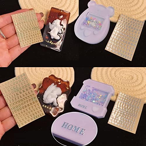 RUIJING 12 Sheets Small Alphabet Number Stickers Mini Letters Stickers for DIY Art Crafts Cards Album Scrapbook Water Bottles Phone Cases Laptops or Epoxy Resin Casting Decoration (Gold/Silver)