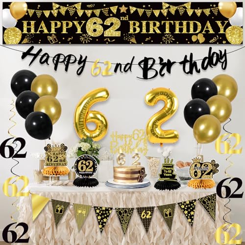 Image of 62nd Birthday Decorations for Men, Black Gold 62nd Party Decoration Kits