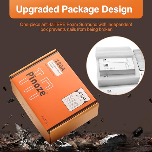 Image of PINOZE 4200-Count 18 Gauge 1 /4 inch Narrow Crown Staples (1-1 /2 inch 1-1 /4 inch 1 inch 3 /4 inch 1 /2 inch) & 18GA Brad Nails (2 inch 1 inch 5 /8 inch), Heavy Duty Galvanized Upholstery Staple for Pneumatic /Electric Stapler Gun /Brad Nailer