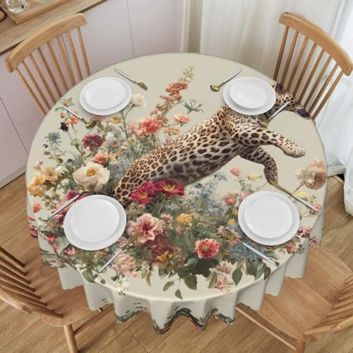 BLWSLC 152,4 cm - Léopard sautant parmi les fleurs - Nappe de fête - Convient pour les pique-niques, les mariages et les fêtes