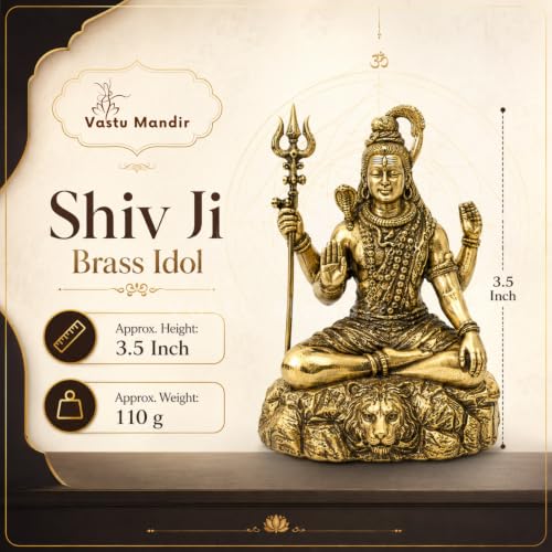 Image of Brass Lord Shiva Idol, Vastu Remedy for Meditation (3.5 Inch, 110 g)