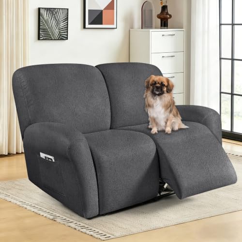 Image of ANARACHON Leather Look Loveseat Recliner Covers Stay in Place 6-Piece Recliner Sofa Slipcover 2 Seater Reclining Couch Cover Furniture Protector Washable (Recliner Loveseat,256Dark Gray)