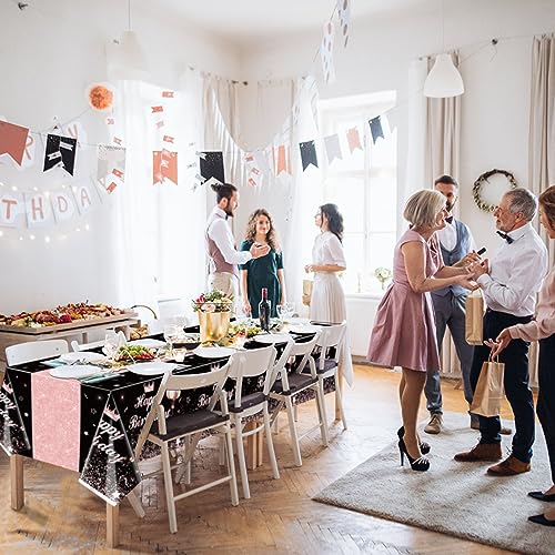 Image of Rectangular Tablecloth, Black Rose Gold, 51 x 86.6 Inch, Birthday Party Table Decorations for Women Girls Princess, 4 Pcs