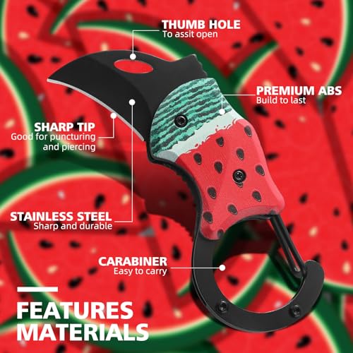 Image of Small Pocket Knife for Women Men,Cute Folding Knife Box Cutter,Mini EDC Knives for Everyday Carry,Folding Utility Knife with Unique Watermelon Design,Ideal Gifts for Men and Women