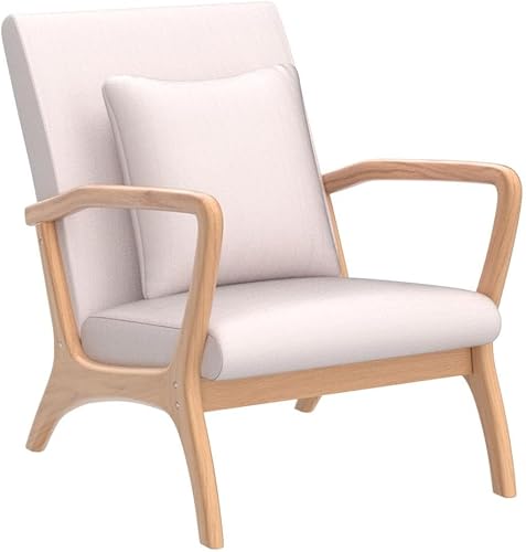 Miniatura 5 de CDCASA Silla decorativa moderna de mediados de siglo con cojín, sillas tapizadas de 28.3 pulgadas de largo, tela de lino de alta calidad con marco