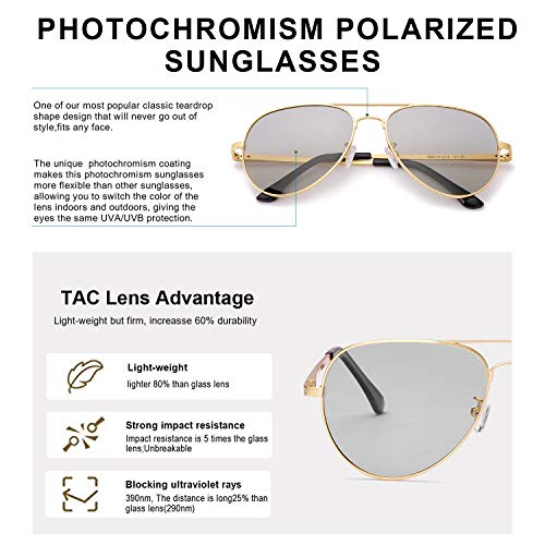 Image of SODQW Mens Polarized Photochromic Sunglasses, Aviator Sport Driving Sunglasses, UV 400 Protection with Large Metal Frame