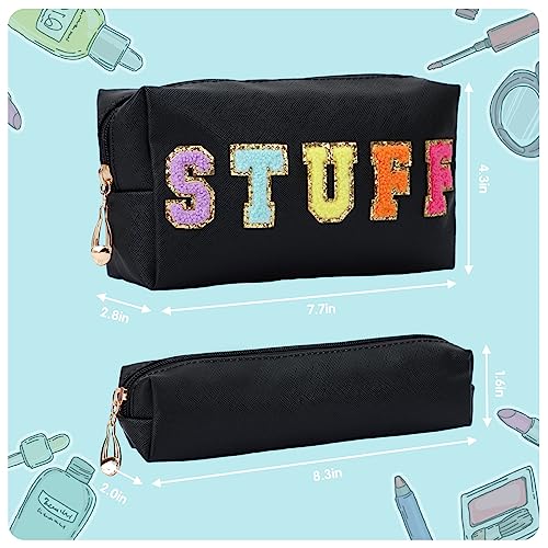 Fixwal Preppy Stuff Bag Set of 2, Travel Makeup Bag Cosmetic Bag, Makeup Brush Bag, Travel Purses for Women Girls, Black2