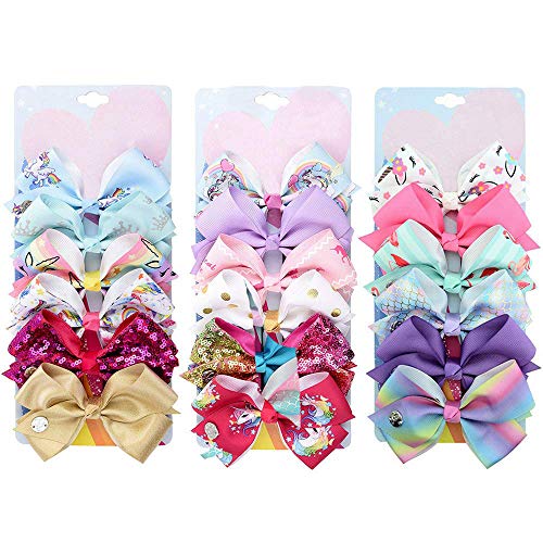 18Pcs/Set Kalolary Hair Bows Alligator Clips for Girls Gift, 5 Inches Unicorn Grosgrain Ribbon Hair Barrettes Accessories, Ideal Gift for Toddler Girls Birthday Gift Holiday Present(B)