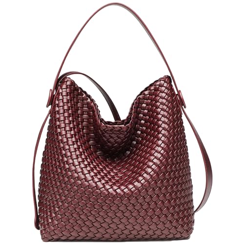 Image of Large Woven Tote Bag Vegan Leather Shoulder Bag for Women Fashion Travel Shopper Bag Top Handle Handbag and Purse