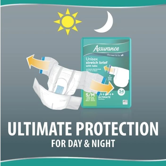 Assurance Unisex Stretch Briefs with Tabs, S/M, 34 Count (Pack of 1)