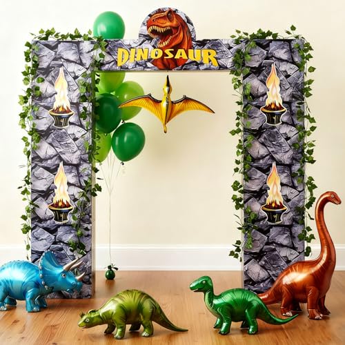 Saypacck 9 pcs Dinosaur Party Decorations 10 x 13.9 Inch Stone Cardboard Boxes with Banner Trunk or Treat Car Decor Dino Arch Props for Halloween Jungle Safari Party Birthday Baby Shower Backdrop