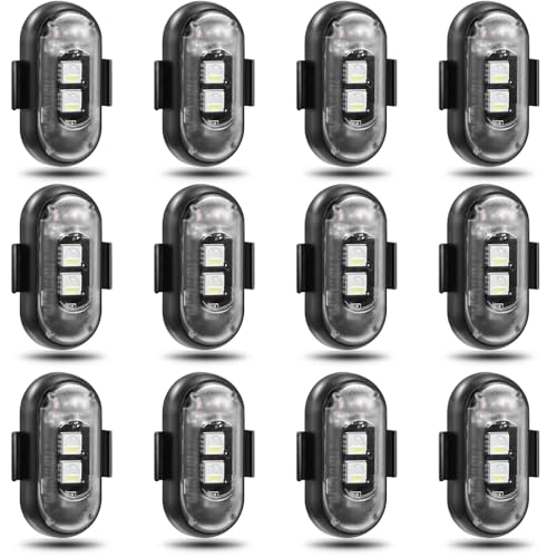 Suacopzar 12PCS Wireless LED Lights for Car Wireless LED Strobe Lights with Remote Control 8 Colors IP65 Waterproof USB High Brightness Anti-Collision for Car Motorcycle Truck Drone RC Aircraft Bike