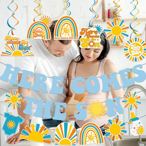 Here Comes The Son Baby Shower Decorations Here Comes The Sun Baby Shower Banner Boy Baby Shower Decorations Sunshine Baby Shower Decorations Blue