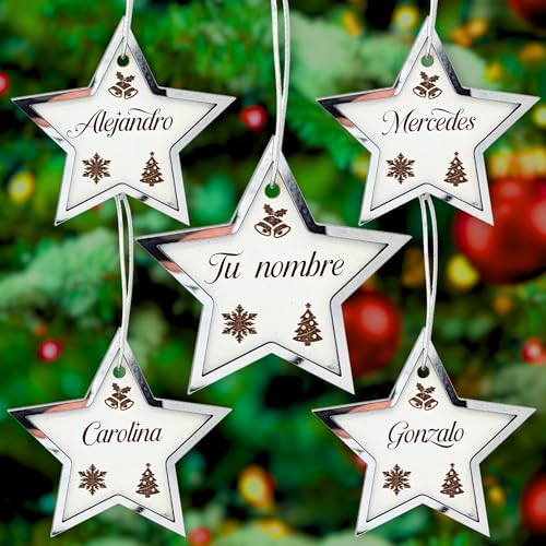 Set Decoracion Arbol de Navidad con Estrellas Adorno Navidad Personalizado | Estrellas Personalizadas Pack 3/4/5 | Bola Navidad Personalizada | Regalos navidad Originales | Decoración Navideña NIRALIS