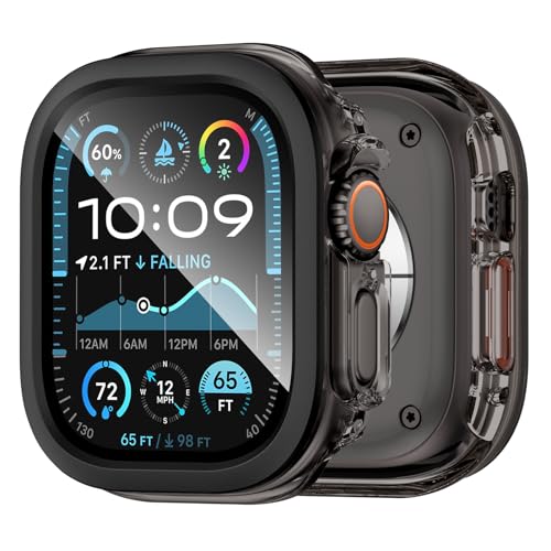 Image of XMUXI Compatible with Apple Watch Ultra 3 2 1 49mm Case Hard PC with 9H Tempered Glass Screen Protector, Full Protection Bumper Protective Cover for iWatch series 11 10 Case 42mm 46mm (Black,49mm)