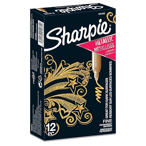 Sharpie Metallic-Permanentmarker | Marker Stifte mit feiner Spitze | Gold Tinte | 12er Stück