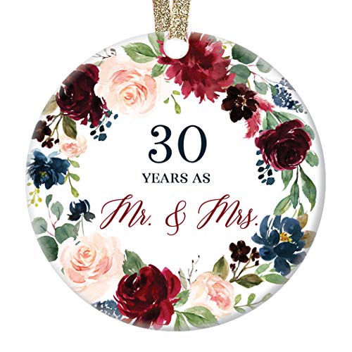 DIGIBUDDHA Christmas Ornament Present 30th Wedding Anniversary Husband & Wife Married Thirty 30 Years Lovely Ceramic Holiday Tree Decoration Keepsake Gift Porcelain 3