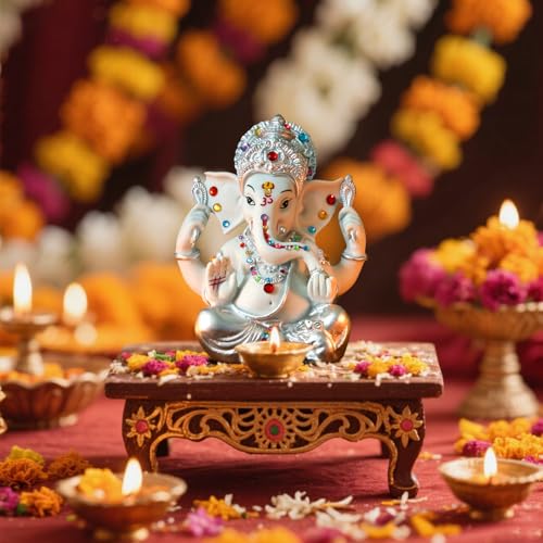 Estatua de Ganesha tono plateado 5.6 pulg miniatura 6