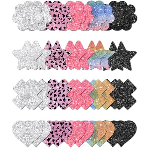 YISIBIA 40 Pcs Nipple Covers For Women Disposable Adhesive Nipple Pasties Stickers Sparkly Breast Rave Pasties (Multi-glitter)