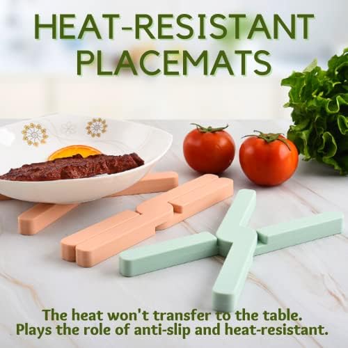 Crethink 1 Pieces Folding Silicone Trivet,Trivet for Hot Pans Folding Pot Stand Heat Protector Trivet Silicone Non Slip Heat Resistant Kitchen Worktop Saver for Hot Plates (Green)