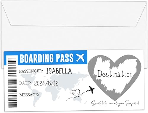Tarjeta de embarque de boletos de viaje sorpresa para rascar (1 juego), tarjeta de rascar plateada de 3.5 x 8 pulgadas, regalo para vacaciones,
