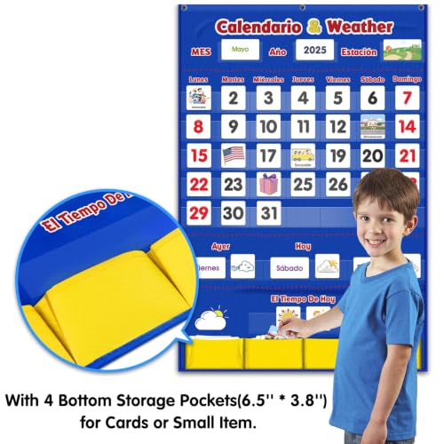Image of Spanish Calendar and Weather Pocket Chart, Classroom Organized Chart, 140 Pieces (Spanish)
