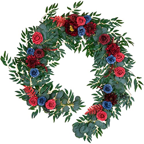Tinge Time Handcrafted Faux Rose Wreath 9Ft Greenery Wreath For Wedding Centerpiece Ceremony Sign Aisle Arch Background Reception Table Decoration (Soulful Red) #TOP23