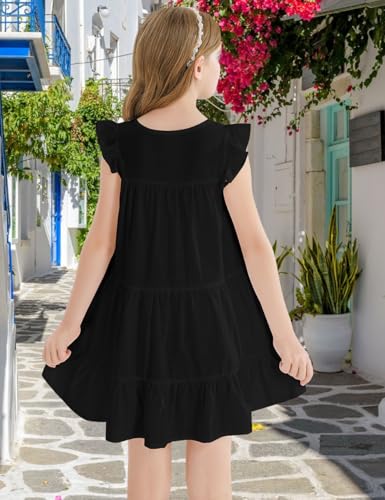 Girls Dresses Button Down Flutter Sleeve A-Line Sundress Casual Midi Dresses for 6-14 Years Kids3