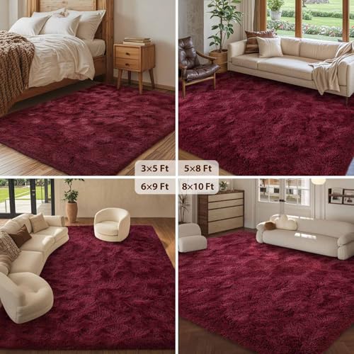 Tapete rojo FinRèc de 5x8 pies para sala y dormitorio miniatura 6