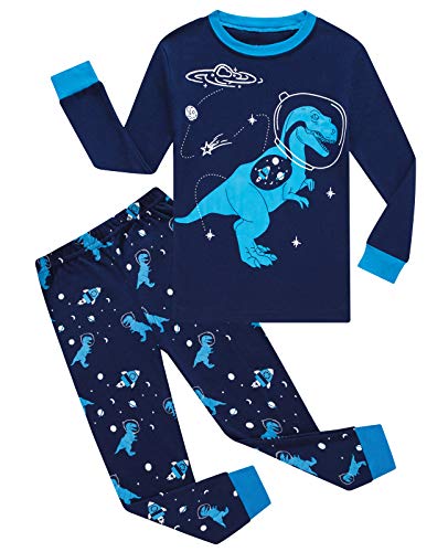 Dolphin&Fish Boys Pajamas 100% Cotton Long Sleeve Toddler Pjs Set Dinosaur Clothes Kids Pjs Sleepwear Size 8 Blue