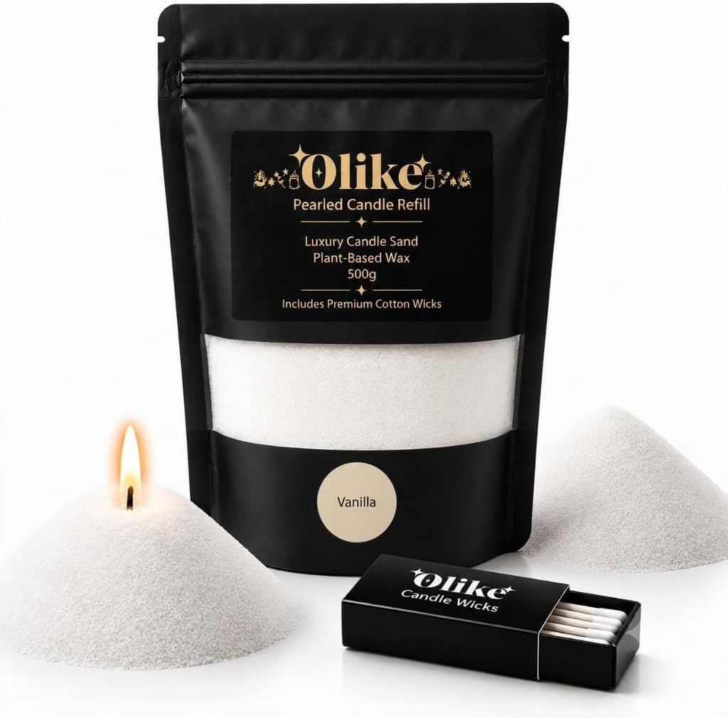 OLIKE - Candle Sand - Sand Wax Candles with Wicks - Pearled Candle Wax Refill 500g (Vanilla)