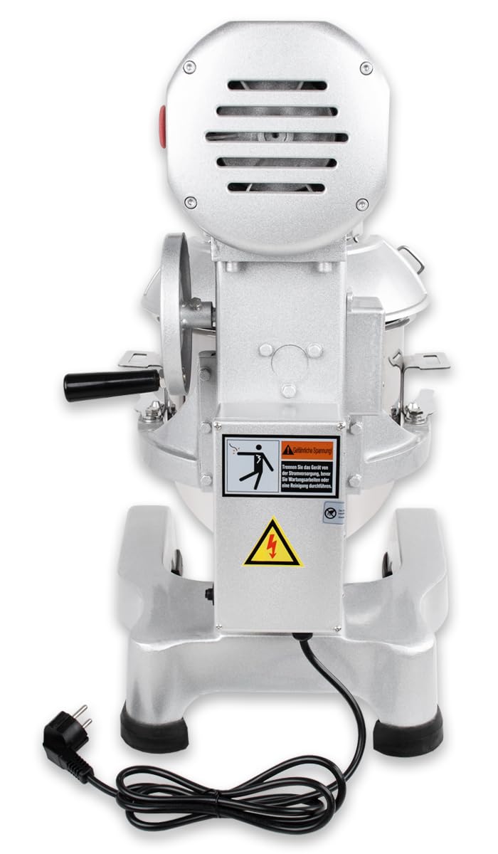 Beeketal 'BSM10P' Profi Teigknetmaschine mit Planetenrührwerk 10 Liter Kapazität (3 Stufen 105, 170, 340 U/min), Knetmaschine inkl. Knethaken, Schneebesen und Flachrührer - silber lackiert
