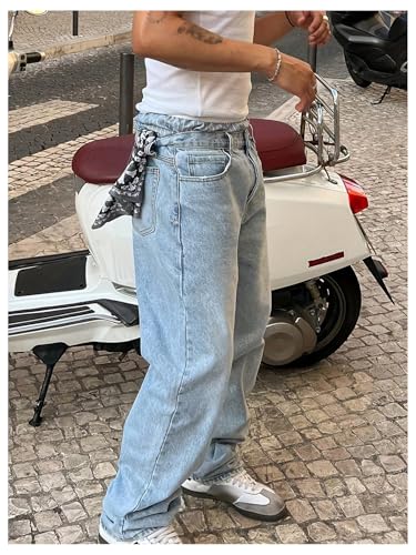 SweatyRocks Men's Jeans Straight Leg Button Denim Pants Trousers Casual Baggy Jeans2