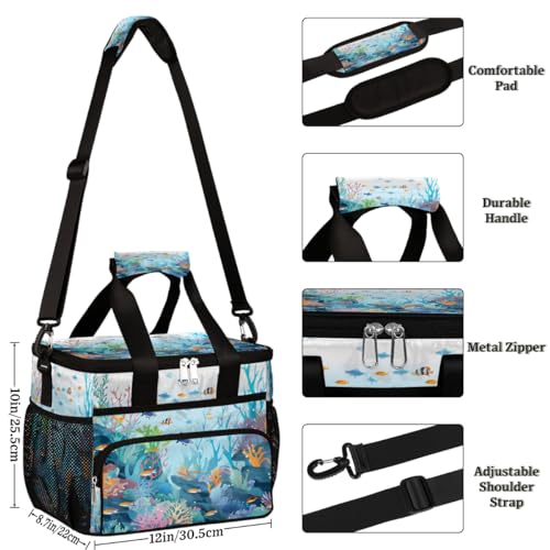 Underwater World Fishes Coral Insulated Picnic Backpack Lunch Box for Women Men Picnic Basket Tote Lunch Bag Picnic Bag Portable Lunch Bags for Picnic, Beach, Work, Trip,Office, Camp Ocean Theme
