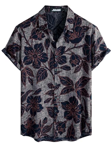 Image of JOTOOK Mens Hawaiian Shirt Short Sleeve Button Down Tropical Shirts Casual Floral Summer Beach Shirt